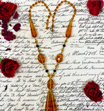 Antique Art Deco Era Czech Amber Faceted Glass Beaded Tassle Necklace