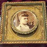 Antique Victorian Era Portrait Brooch/Pin of 19th Century Lady With Background