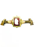 Antique Victorian Era Carnelian & Gold Filled Carved T-Bar Brooch