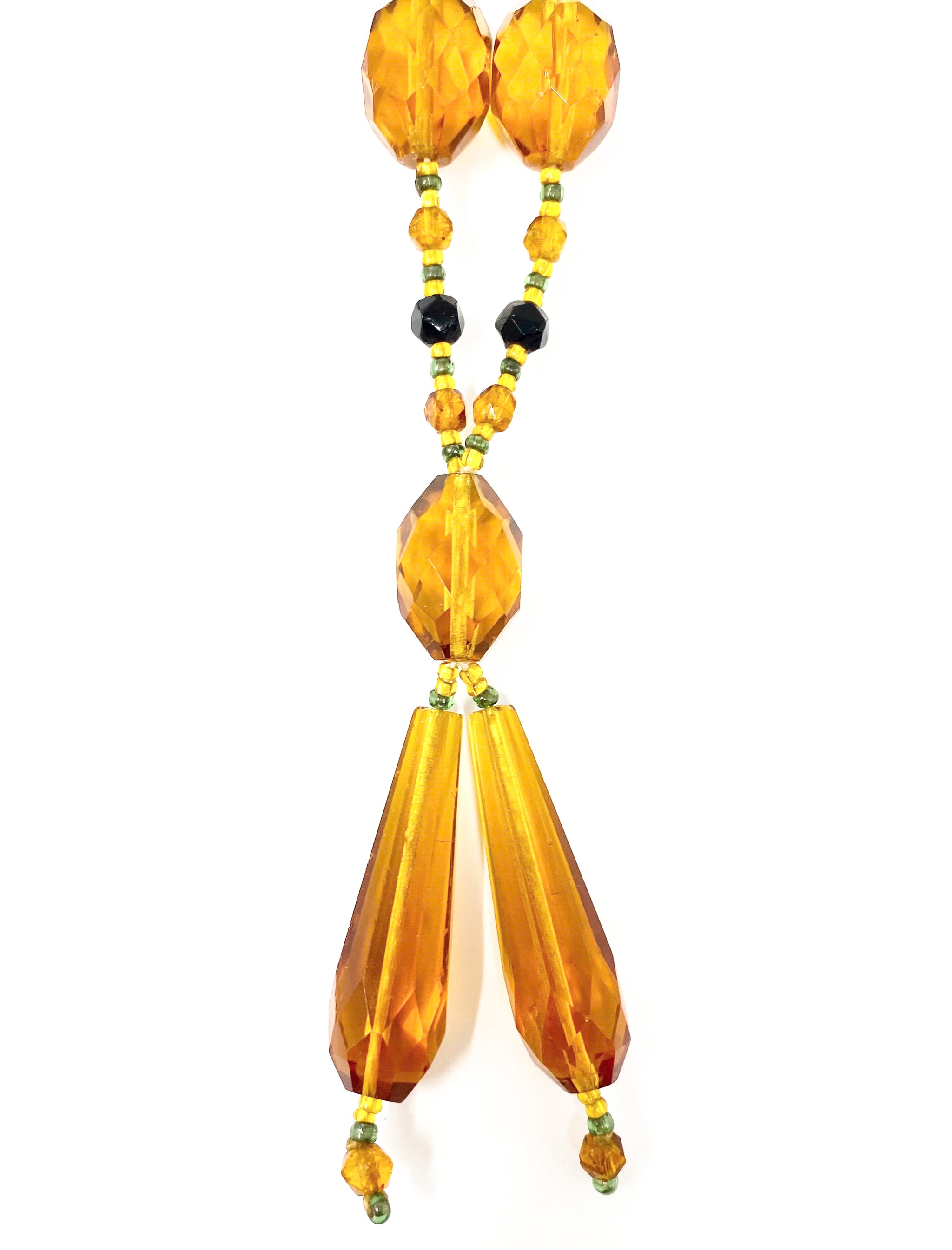 Antique Art Deco Era Czech Amber Faceted Glass Beaded Tassle