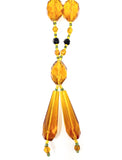 Antique Art Deco Era Czech Amber Faceted Glass Beaded Tassle Necklace